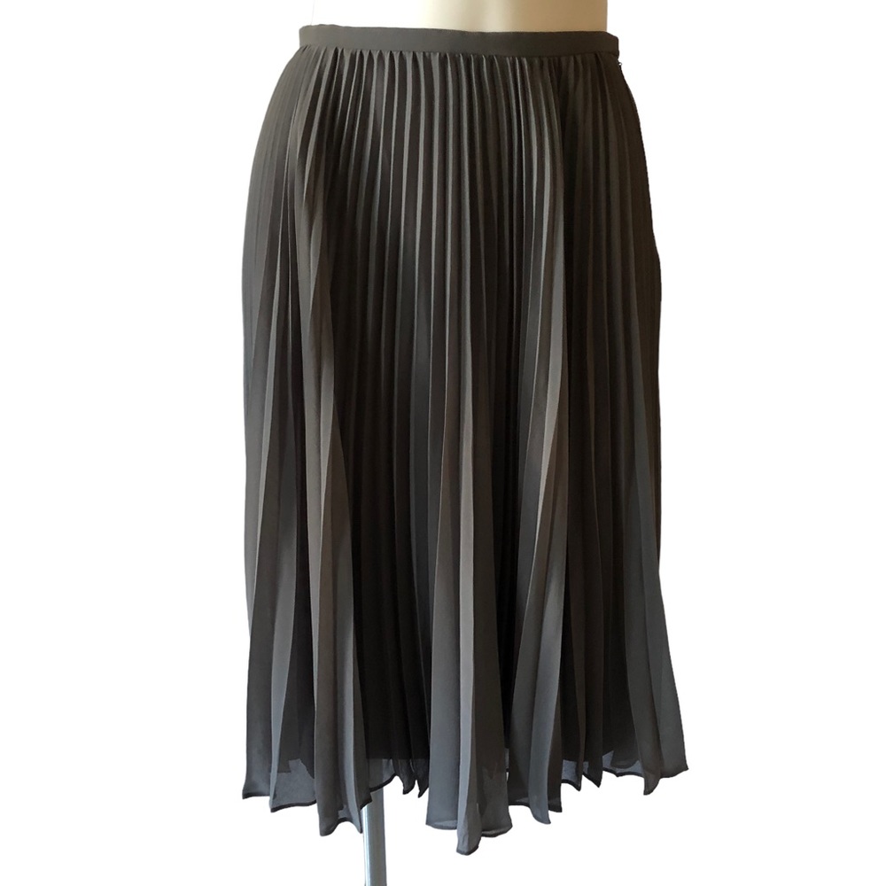 Halston Heritage Dark Gray Pleated Chiffon Full Skirt